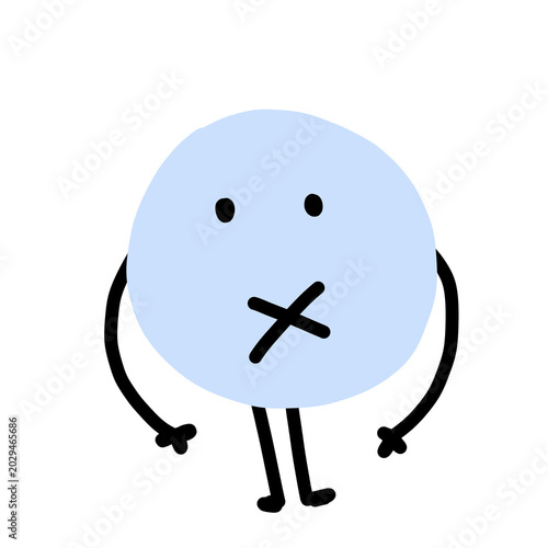 Cute cartoon sad face character with crossed eyes and arms hanging down isolated on white background