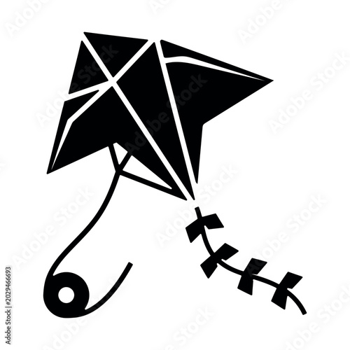 Cuadro en lienzo Black kite with tail and streamers kite flying kite