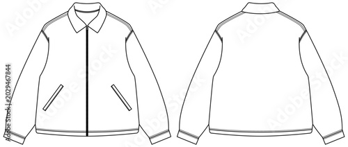 Schilderij op canvas Front and back bomber jacket technical fashion sketch with zipper and ribbed cuf