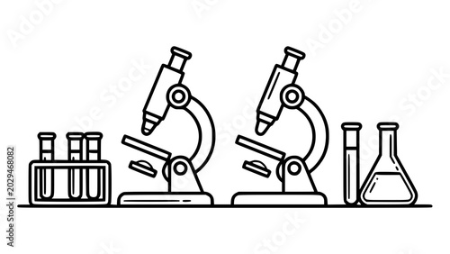 Bild auf Leinwand Laboratory microscopes and glassware for scientific research and experimentation