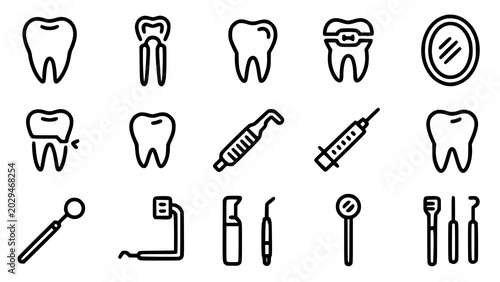 Bild auf Leinwand Dental health icons set tooth tools and oral hygiene vector illustration
