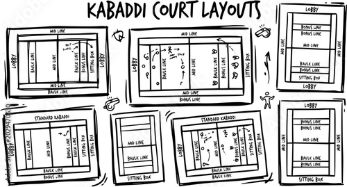Obraz na płótnie Kabaddi Court Layouts Black and White Line Art Sketch