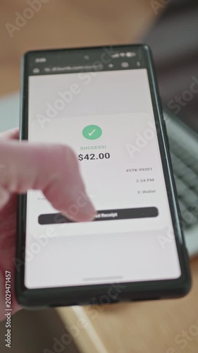 Secure electronic payment processing and successful transaction on mobile device screen.