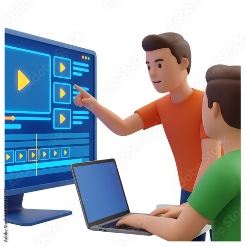 3D Characters Collaborating on Video Editing Project