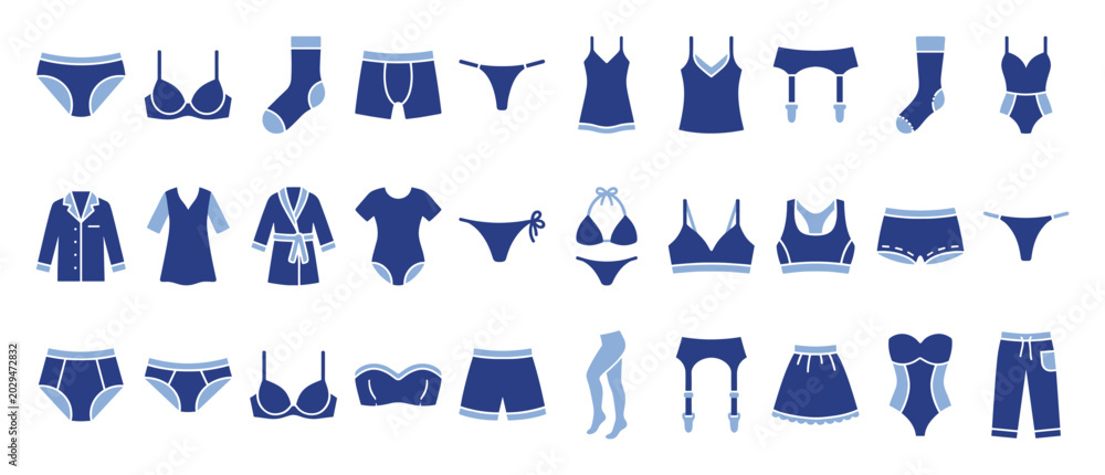 Obraz premium Set of underwear lingerie sleepwear and swimwear apparel icons for various clothing projects