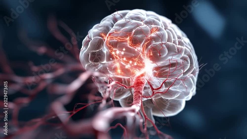 Glowing Human Brain with Neural Network Pulsing with Light in Dark Medical Sci-Fi Setting