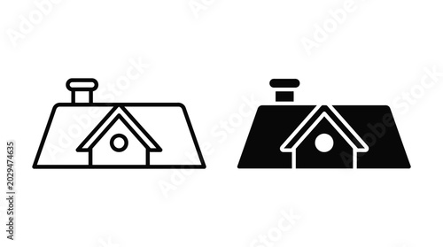 Schilderij op canvas Roof icon set, house roof with chimney and small attic window, outline and solid