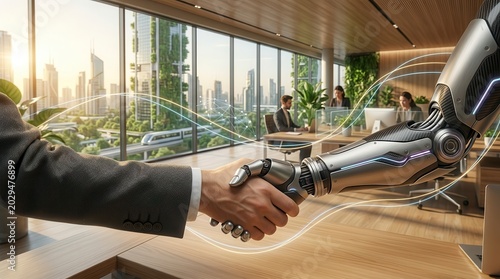 Human and robot handshake in modern office