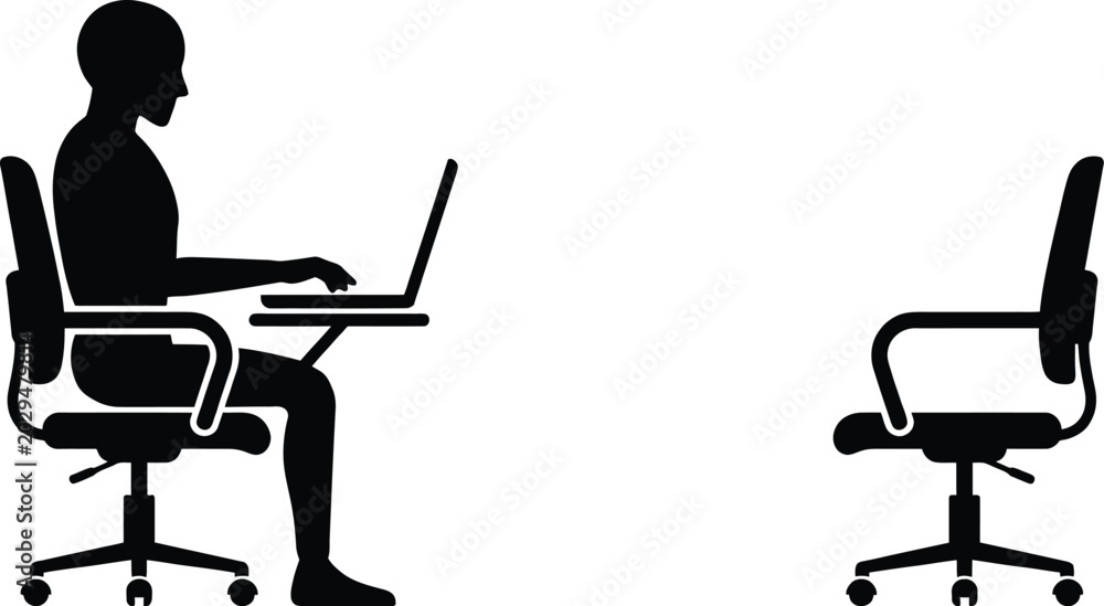 Fototapeta premium Business workplace recruitment environment where artificial intelligence is integrated into the workplace. AI agent robot working at a computer desk, customer service, technical support. 