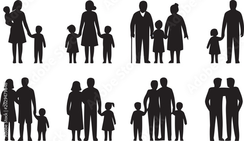 Fotografie Diverse family silhouettes vector collection