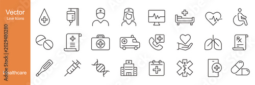 Healthcare Icons - Vector Line Icons. Editable Stroke. Vector Graphic