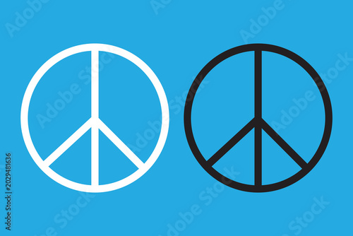 Tableau sur toile Peace Sign Vector Icon set in white and black Circular Line Style on sky-blue background