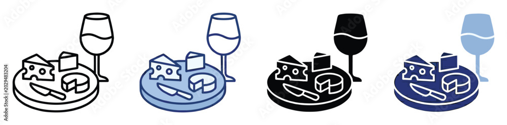 Fototapeta premium Set of wine glass and cheese platter icons perfect for culinary app interface or restaurant menu