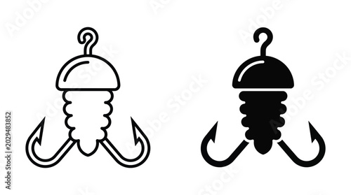 Tableau sur toile Fishing lure vector icon with line art and glyph silhouette