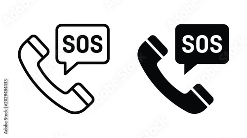 Foto SOS call vector icon isolated on white Black and white outline line art and soli