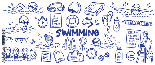 Tableau sur toile Swimming concept drawing illustration set