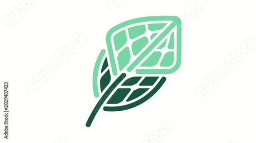 Green energy leaf with solar panel pattern icon