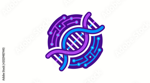Dna helix over circular purple and blue circuit board