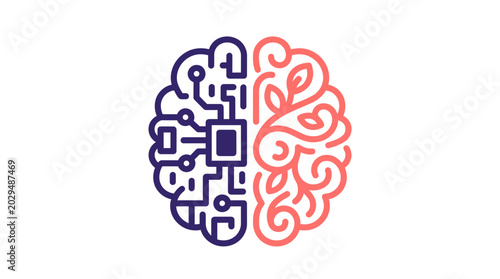 Human brain split between digital circuit and organic leaves