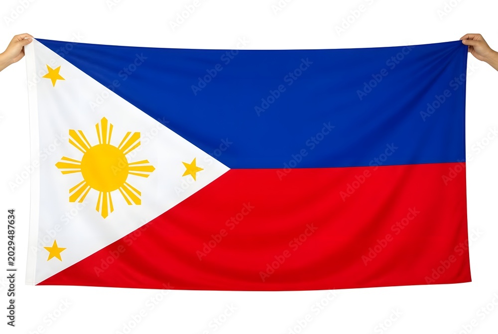 Obraz premium Philippine flag displayed overhead with red blue and white design