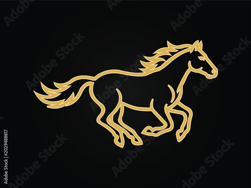 Golden horse silhouette running on with flowing mane