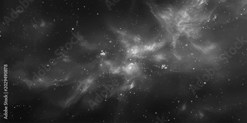 Obraz na plátne An abstract deep space loop illustration capturing a gray and black starry sky w
