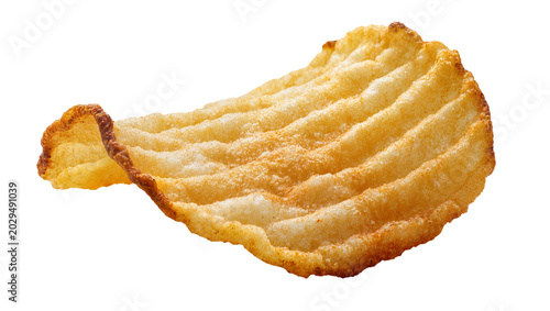 Фотография Crinkle cut potato chip with golden brown crispy texture