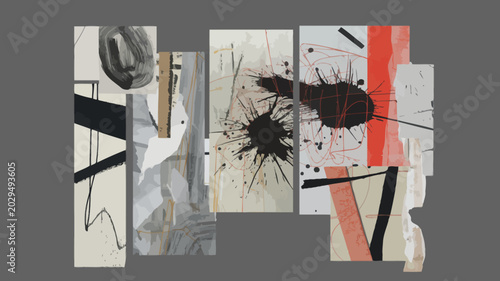Tablou pe pânză abstract collage with mixed media textures and brushstroke elements in neutral t