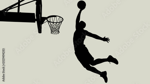 Foto basketball player silhouette dunking hoop and net against a light gray backgroun