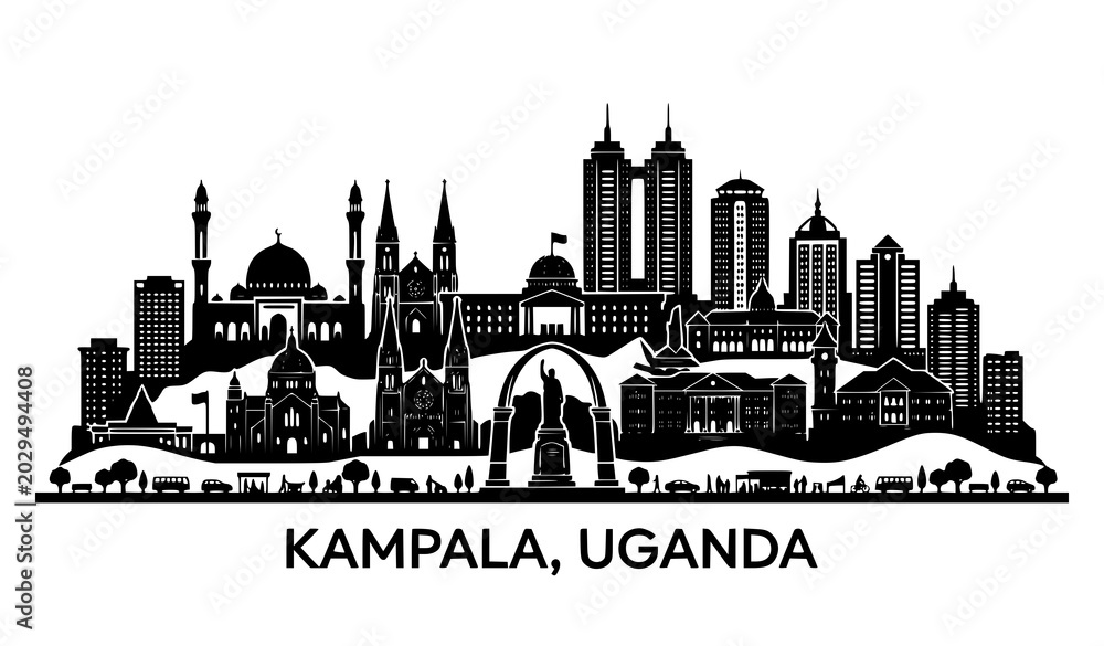 Fototapeta premium Kampala Uganda city skyline black silhouette vector illustration
