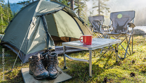 Realistic Nordic camping morning