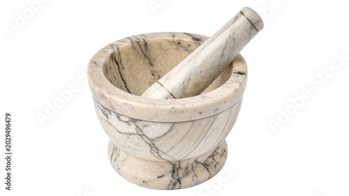 Foto Stone mortar and pestle for crushing spices isolated on transparent background