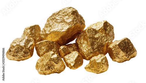 Bild auf Leinwand Heap of rough gold nuggets with shiny metallic texture