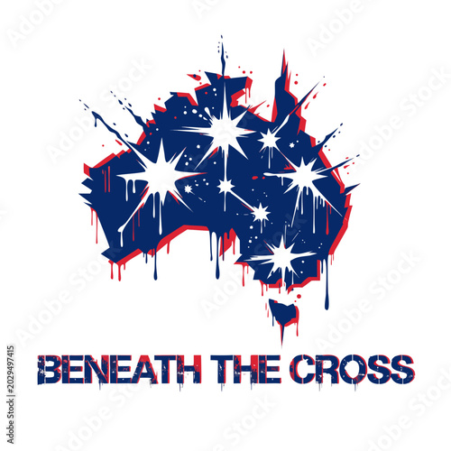 Australian Map with Southern Cross Constellation Grunge Emblem for Patriotic Apparel