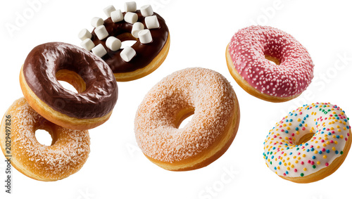 Bild auf Leinwand Assorted donuts with chocolate pink, and sprinkles frosting