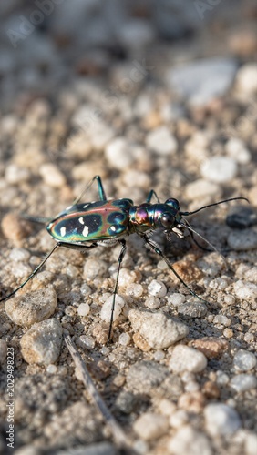 Chinese Tiger Beetle Metallic Sheen Ecological Macro