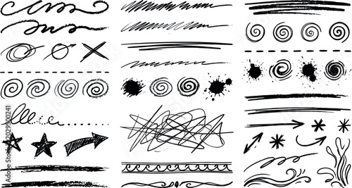 Photos Ketch, hand-drawn, vector, brush, stroke, scribble, swirl, spiral, arrow, star,