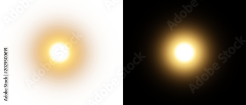Bild auf Leinwand Bright golden sun light effect with warm glowing aura isolated on black backgrou