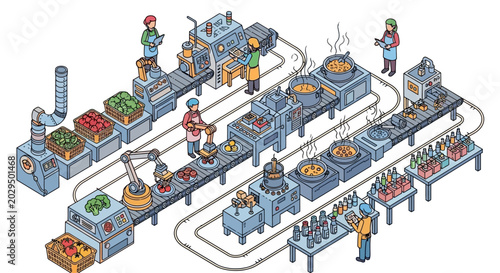 Industrial food production factory assembly line.