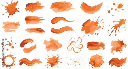 Bild auf Leinwand Orange Watercolor Brush Stroke and Paint Splash Texture Collection for Artistic