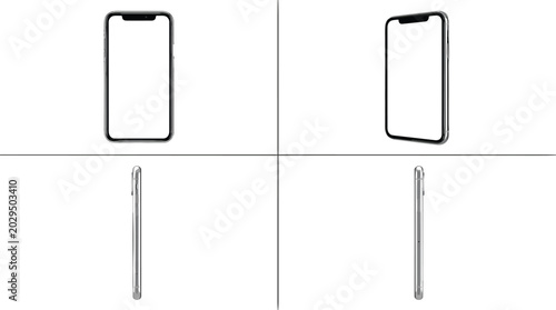 Konstfotografi Smartphone design mockup showing front, angled, and side views of a modern mobil