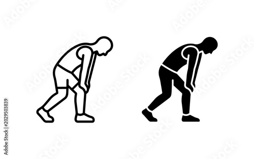 Konstfotografi Exhausted runner icon set, tired athlete vector, man resting after workout