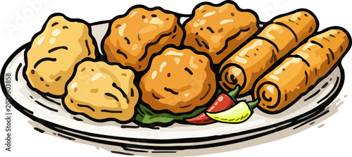 Quadro su tela Hand Drawn Indonesian Fried Snacks Doodle Illustration