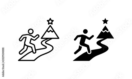 Bild auf Leinwand Running to Mountain Peak Icon Set, Goal Achievement Vector, Success Journey