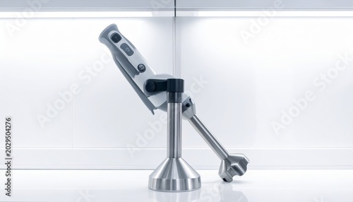 Immersion blender with stainless steel shaft on stand
