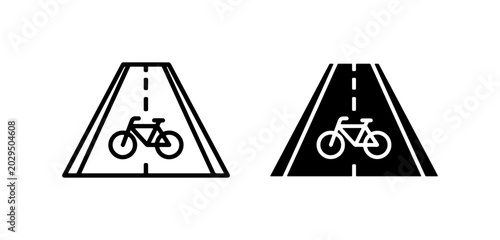 Bicycle lane icon set, road with bike path symbol, cycling route vector