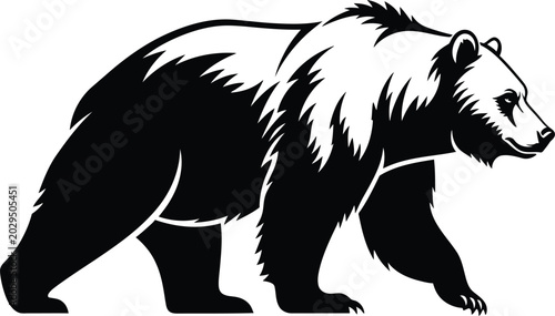 Tableau sur toile Minimalist black and white grizzly bear illustration for logo or outdoor brand