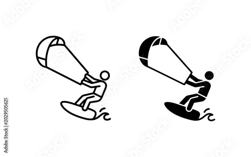 Fotografie Kite Surfing Icons, Vector Set: Action Sports, Water Adventure, Extreme Recreati