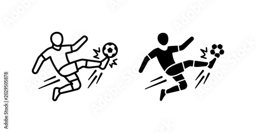 Soccer Player Kicking Ball Icon Set, Dynamic Action Sports Vector