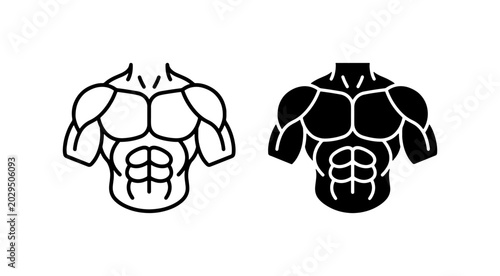Tableau sur toile Muscular Male Torso Icons, Bodybuilding Abs and Chest Outline, Fitness Silhouett